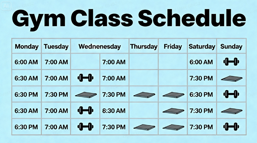 Gym Class Schedule Gym Class Schedule